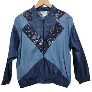 Vintage Coco Bay Miami Womens Mixed Print Chambray Full Zip Jacket Denim 80s SM